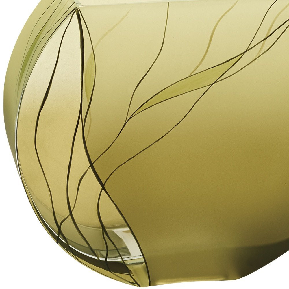 9" Green Round Crystal Glass Table Vase With Sculptural Details close-up detail