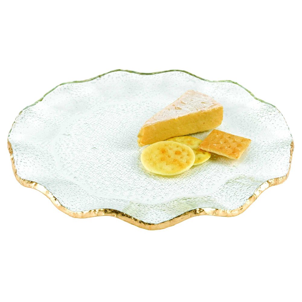 13 Mouth Blown Wavy Edge Gold Leaf Platter Or Charger. Dinnerware isolated on a plain white background, in a gold finish.