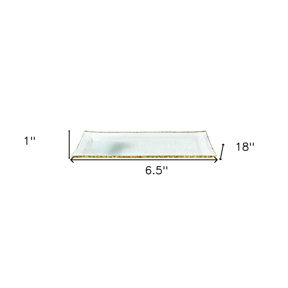 18 Mouth Blown Rectangular Edge Gold Leaf Serving Platter Or Tray. Dinnerware isolated on a plain white background.