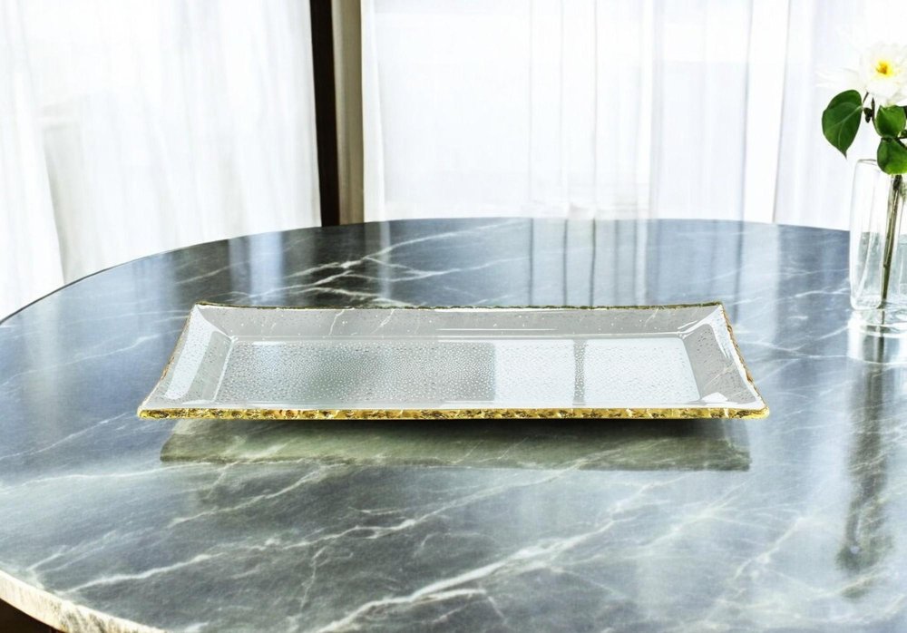 18 Mouth Blown Rectangular Edge Gold Leaf Serving Platter Or Tray.