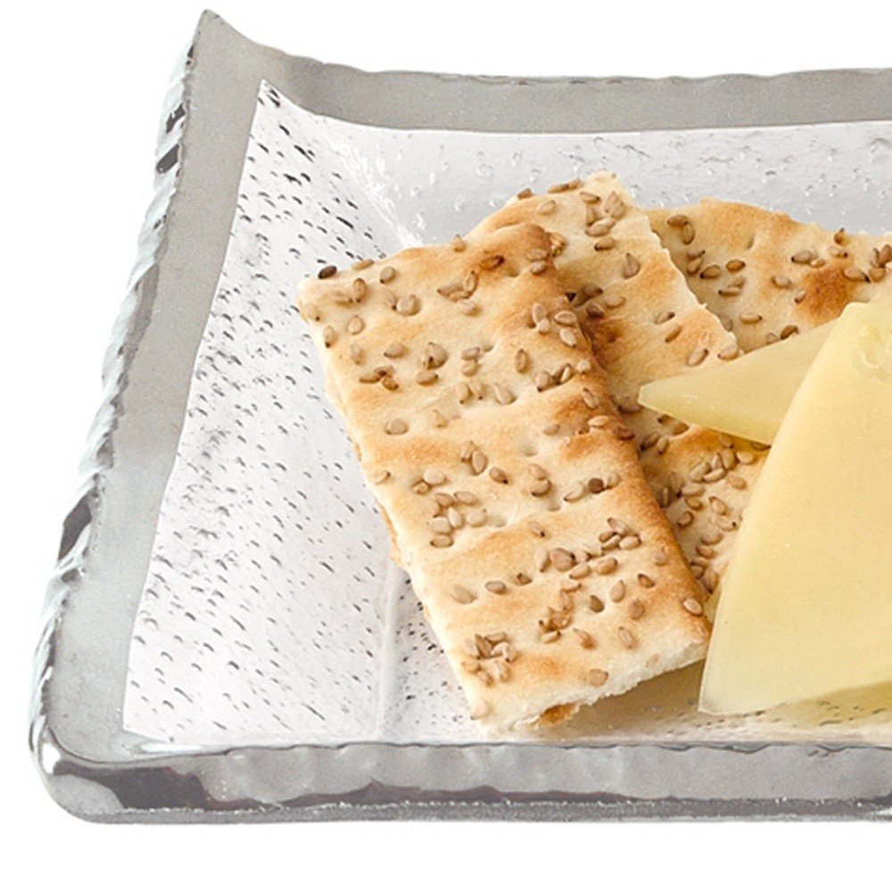 18 Mouth Blown Rectangular Edge Silver Serving Platter Or Tray. Dinnerware isolated on a plain white background.