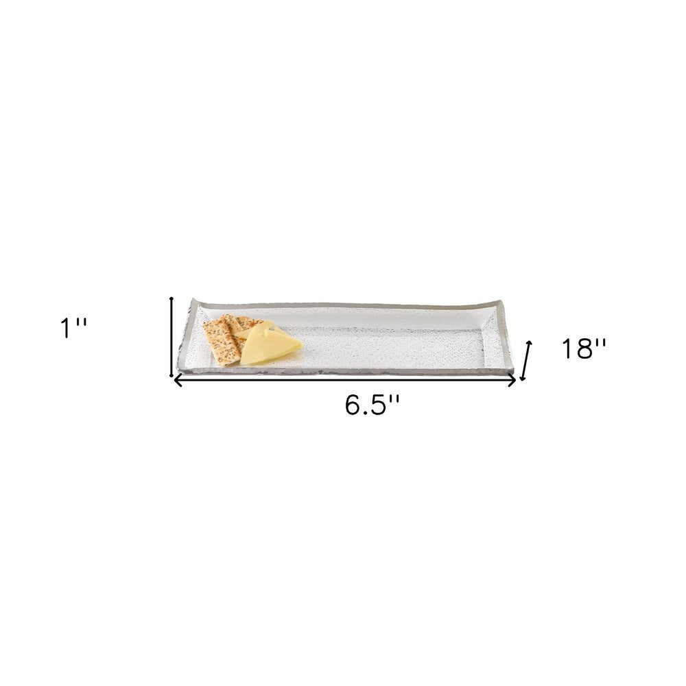 18 Mouth Blown Rectangular Edge Silver Serving Platter Or Tray. Dinnerware isolated on a plain white background, finished in silver.