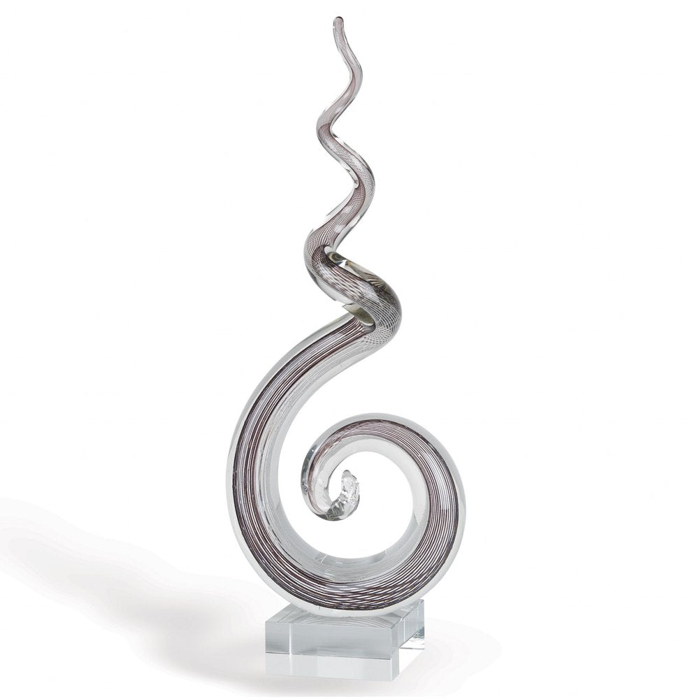 20" Clear and Brown Murano Glass Modern Abstract Tabletop Sculpture. Sculpture isolated on a plain white background, finished in clear glass.