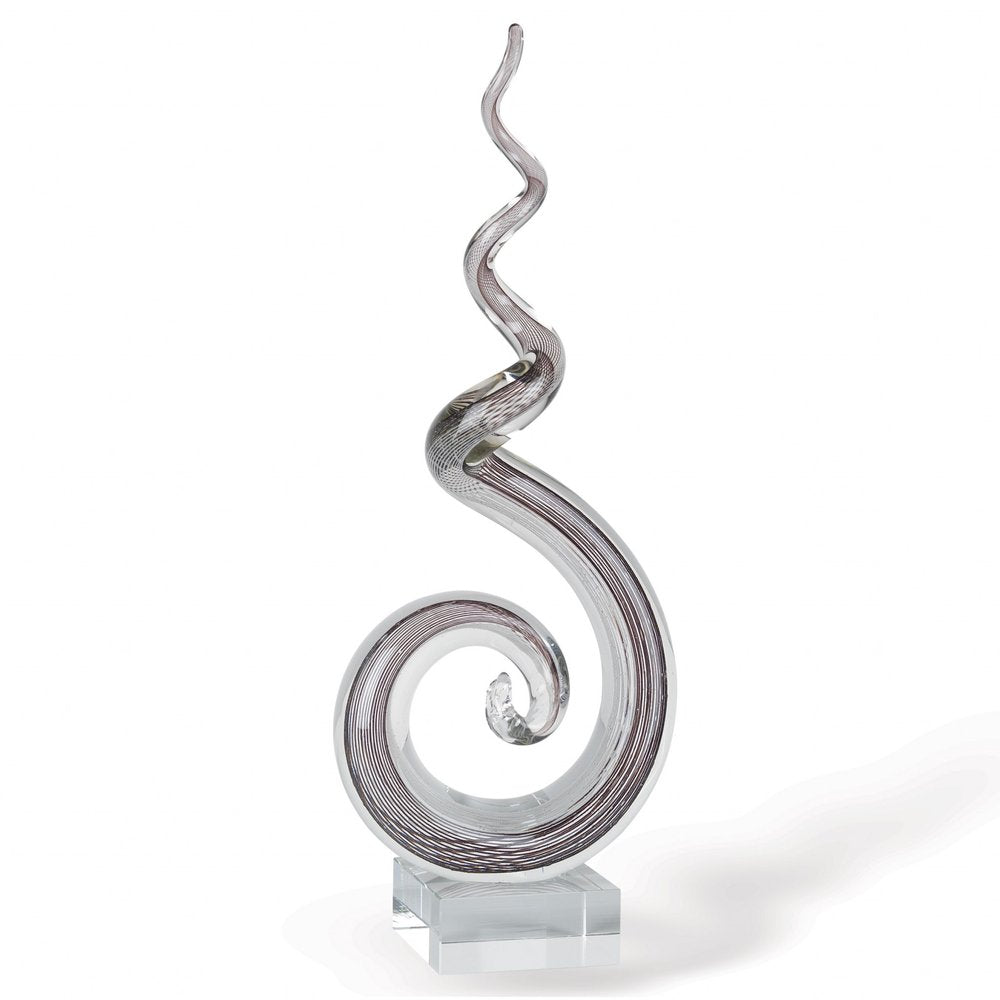 20" Clear and Brown Murano Glass Modern Abstract Tabletop Sculpture. Sculpture isolated on a plain white background, in a clear glass finish.