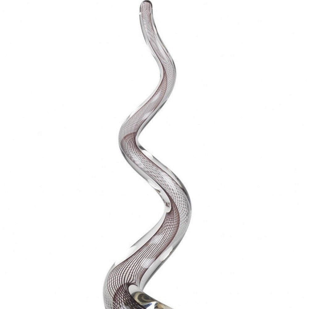 20" Clear and Brown Murano Glass Modern Abstract Tabletop Sculpture. Sculpture isolated on a plain white background, showing a clear glass surface.