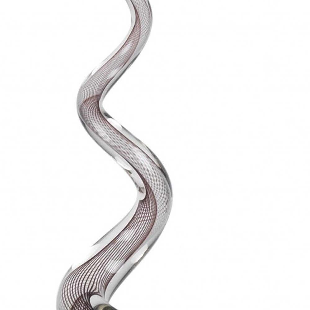 20" Clear and Brown Murano Glass Modern Abstract Tabletop Sculpture. Sculpture isolated on a plain white background, showing a clear glass surface.