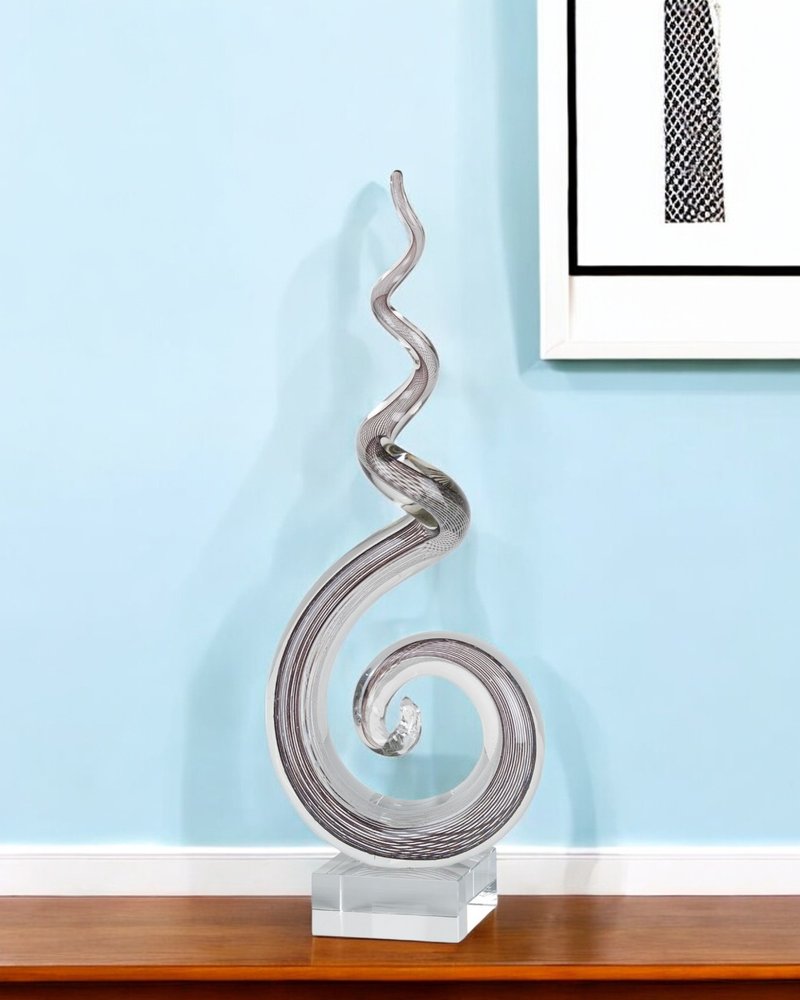 20" Clear and Brown Murano Glass Modern Abstract Tabletop Sculpture.