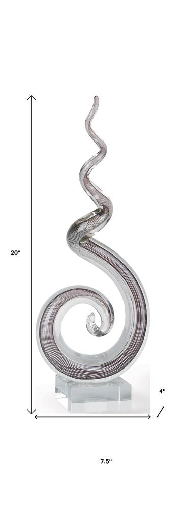 20" Clear and Brown Murano Glass Modern Abstract Tabletop Sculpture. Sculpture isolated on a plain white background, showing a clear glass surface.