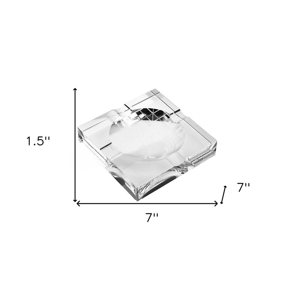 5" Clear Crystal Square Cigar Ash Tray. Kitchen accessory isolated on a plain white background, finished in clear crystal.