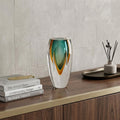 6" Clear Amber and Green Abstract Murano Glass Table Vase