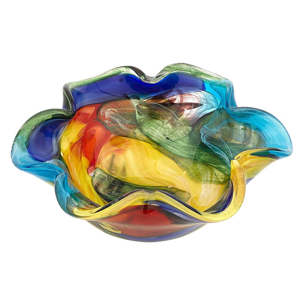 9" Rainbow Multi Colored Art Glass Centerpiece Bowl on a white background