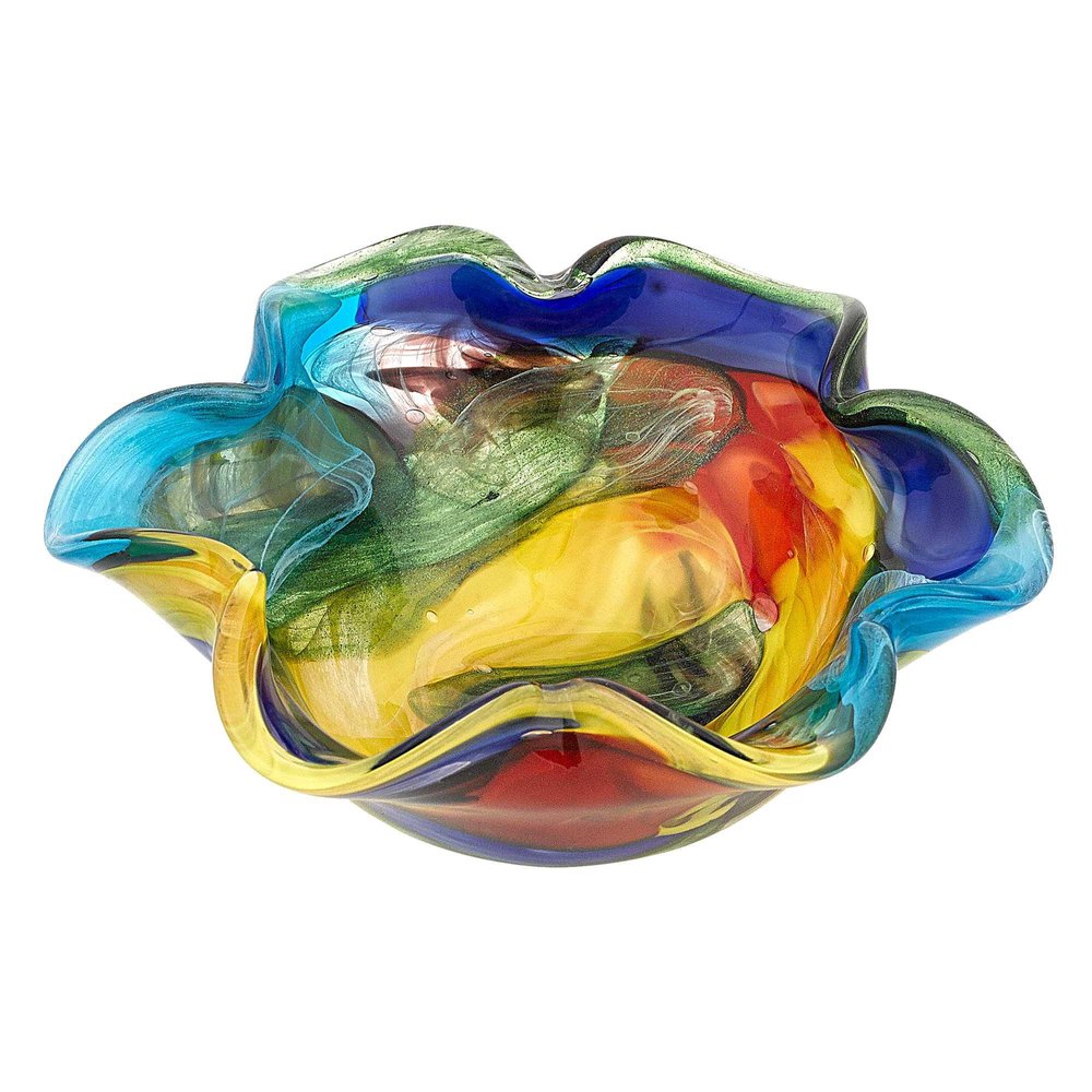 9" Rainbow Multi Colored Art Glass Centerpiece Bowl on a white background