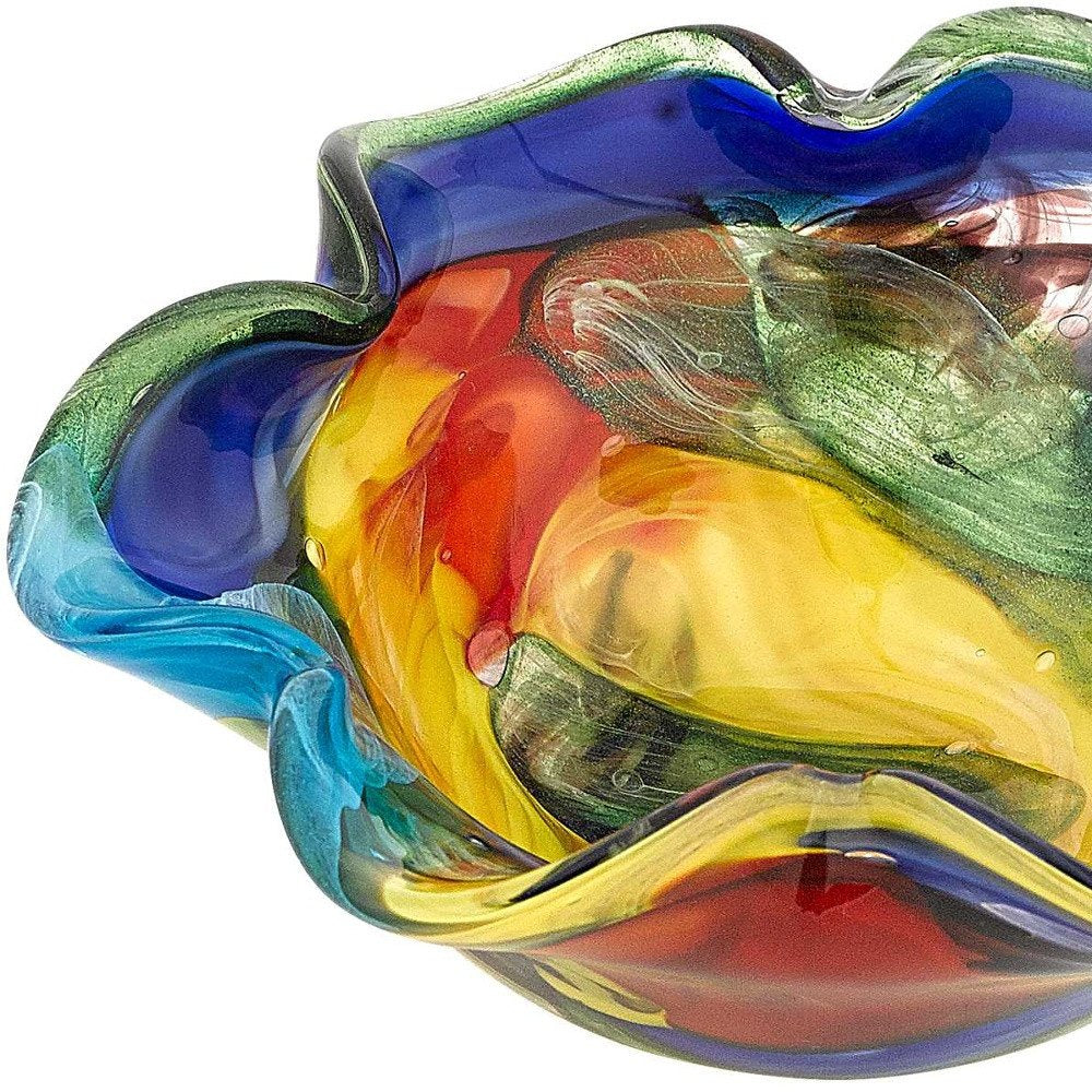 9" Rainbow Multi Colored Art Glass Centerpiece Bowl on a white background