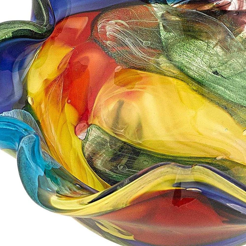 9" Rainbow Multi Colored Art Glass Centerpiece Bowl close-up detail