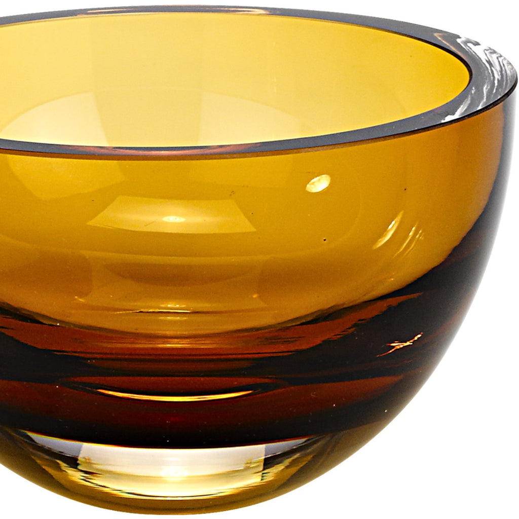 Cropped view of 6" Amber Mouth Blown Crystal Thick Walled Bowl focusing on the gold crystal surface.