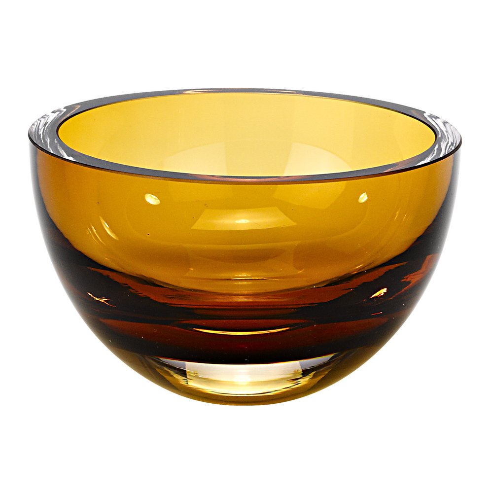 6" Amber Mouth Blown Crystal Thick Walled Bowl. Serving bowl isolated on a plain white background, finished in gold crystal.