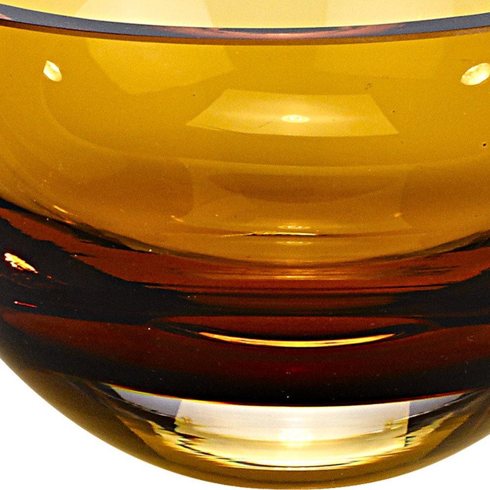 6" Amber Mouth Blown Crystal Thick Walled Bowl detail shot of the gold crystal finish.