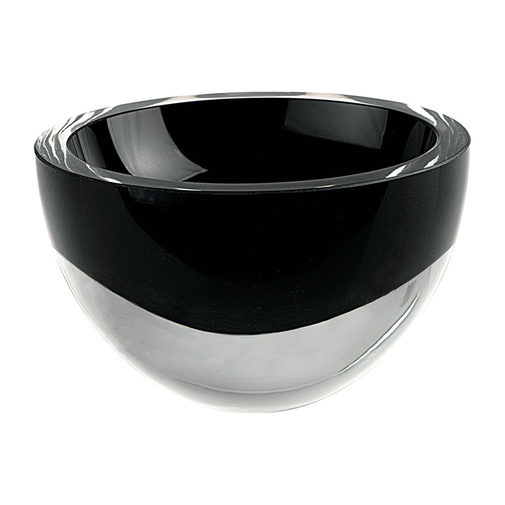 6" Black Mouth Blown Crystal Thick Walled Bowl. Serving bowl isolated on a plain white background, finished in black crystal.