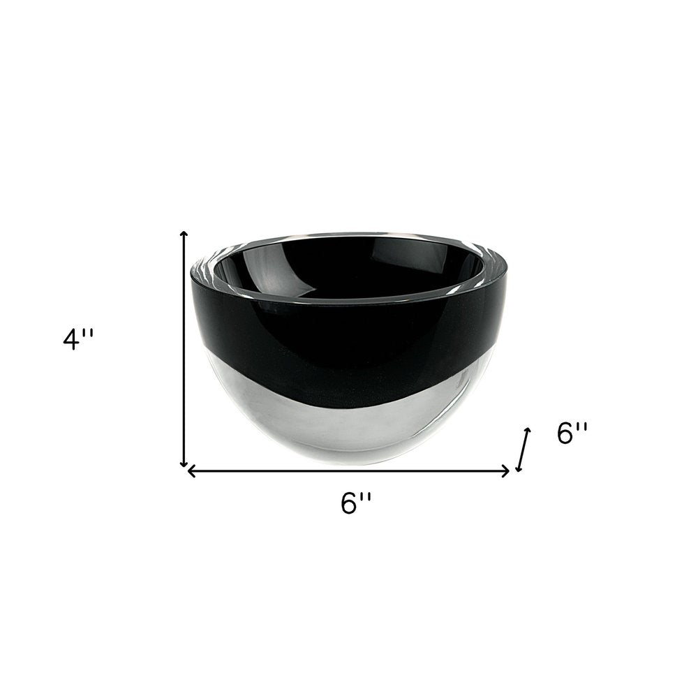 6" Black Mouth Blown Crystal Thick Walled Bowl. Serving bowl isolated on a plain white background, showing a black crystal surface.