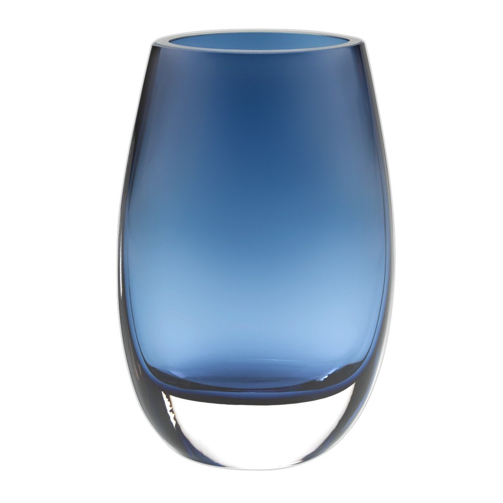 8" Midnight Blue And Clear Oval Lead Free Crystal Table Vase
