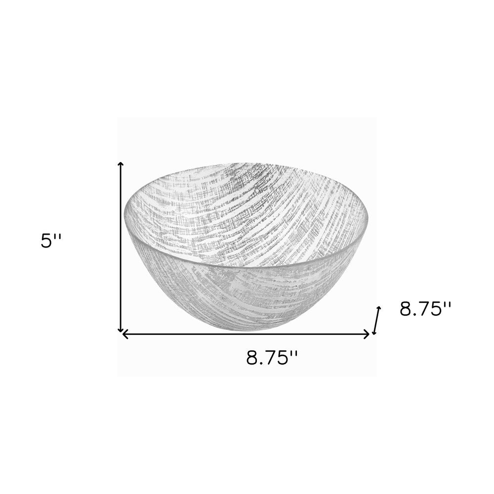 9" Clear And Silver Lead Free Crystal Round Serving Bowl on a white background