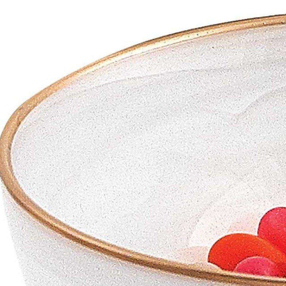 6" White And Gold Glass. Serving bowl isolated on a plain white background, in a gold glass finish.