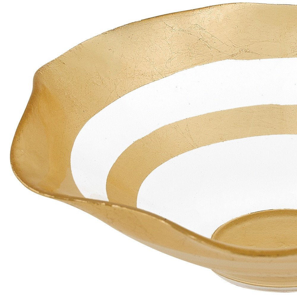 9" Clear and Gold Glass Round Ruffle Centerpiece Bowl on a white background