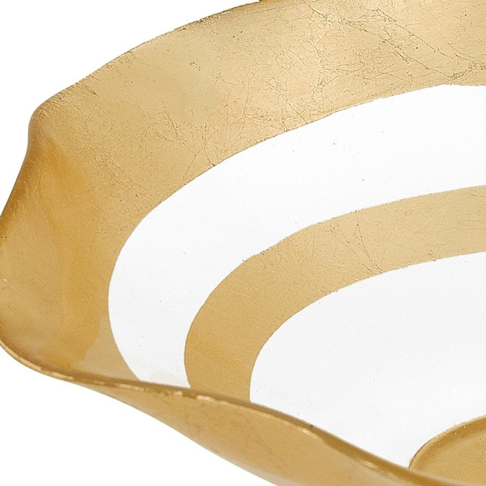 9" Clear and Gold Glass Round Ruffle Centerpiece Bowl on a white background