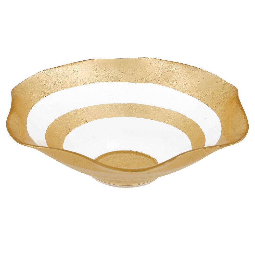 9" Clear and Gold Glass Round Ruffle Centerpiece Bowl on a white background
