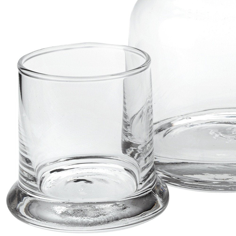 Set of Two Clear Crystal Glass Stemless Carafe And Drinking Glass on a white background