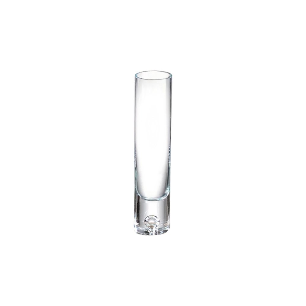 9" Clear Cylindrical Lead Free Crystal Bud Table Vase on a white background