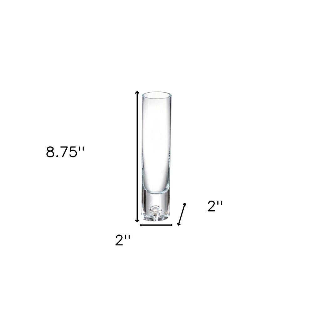 9" Clear Cylindrical Lead Free Crystal Bud Table Vase on a white background