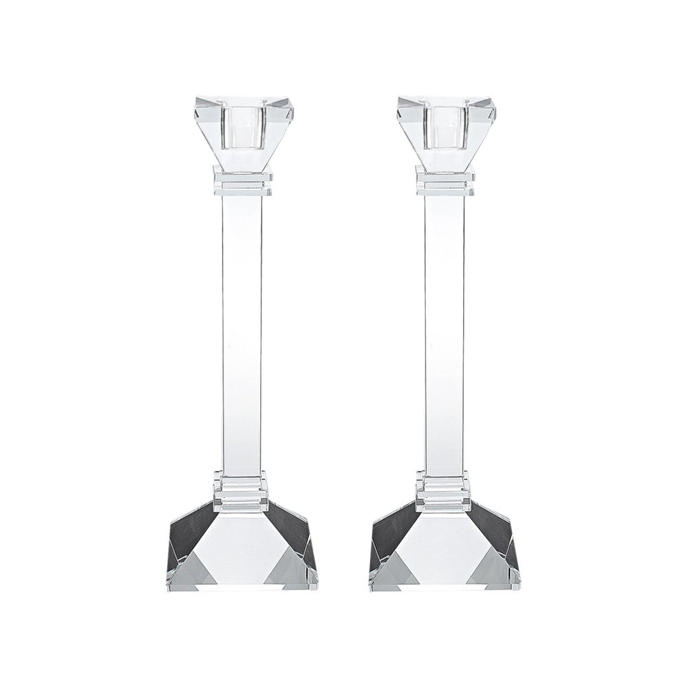 Set of Two Clear Crystal Tabletop Taper Candlesticks