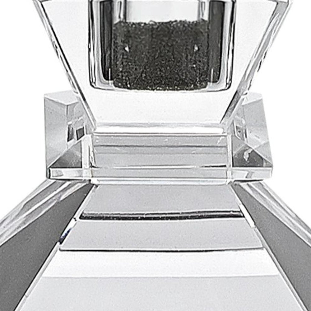 Set of Two Clear Crystal Tabletop Taper Candlesticks - 3.25" H x 2.50" W x 2.50" D
