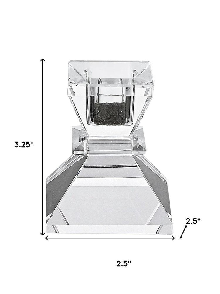 Set of Two Clear Crystal Tabletop Taper Candlesticks - 3.25" H x 2.50" W x 2.50" D