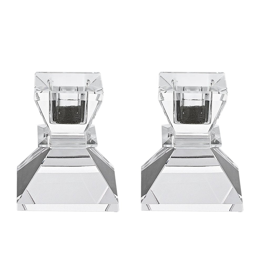 Set of Two Clear Crystal Tabletop Taper Candlesticks - 3.25" H x 2.50" W x 2.50" D