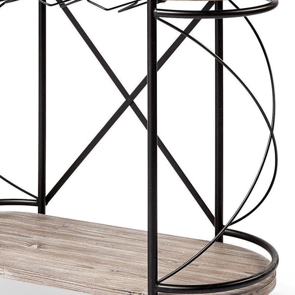 15" Black Solid Wood and Steel Round Rolling Kitchen Cart With Storage. Kitchen cart isolated on a plain white background, finished in black wood.