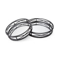 Set of Two Black Round Metal And Mirrored Glass Vanity Trays on a white background