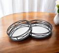Set of Two Black Round Metal And Mirrored Glass Vanity Trays