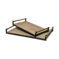 Set of Two Brown Wood Indoor Outdoor Serving Tray With Handles on a white background