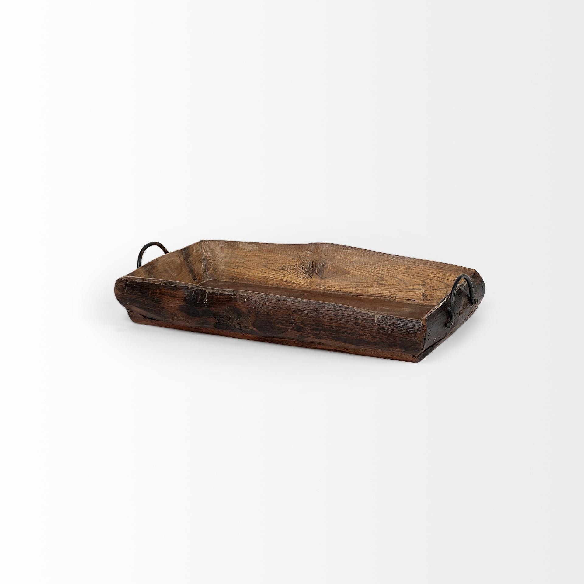 Set of Two Brown Rectangular Wood Indoor Outdoor Serving Tray With Handles on a white background