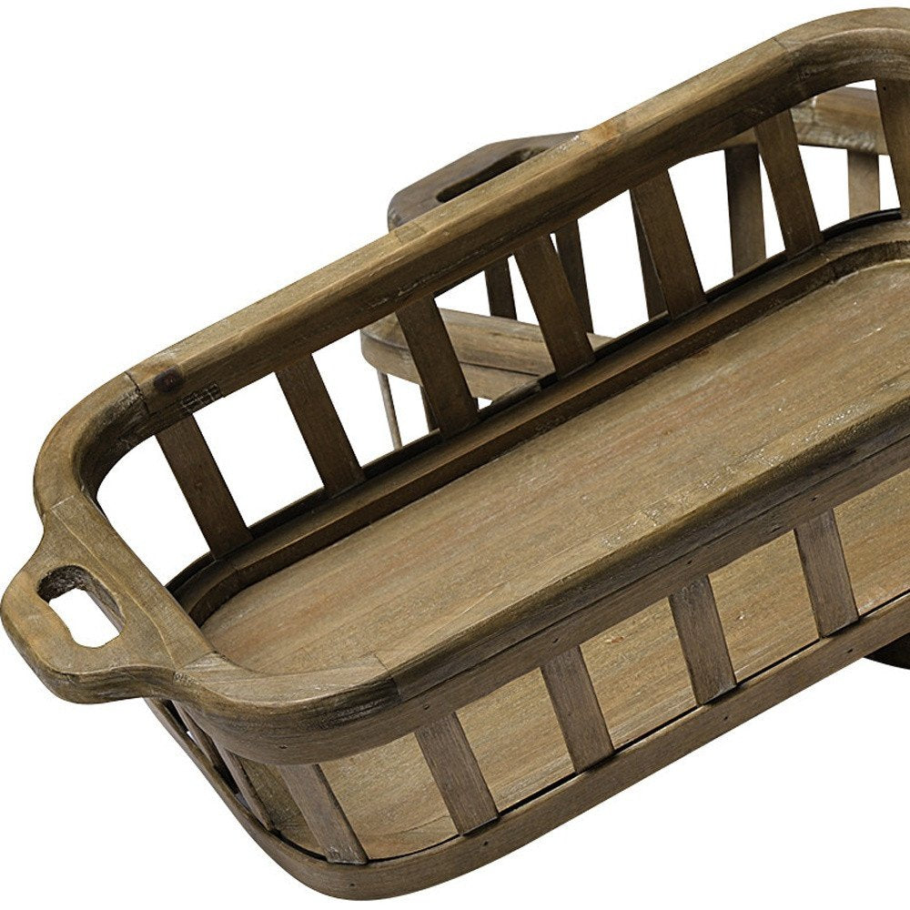 Set of Two Brown Wood Indoor Outdoor Tray With Handles - SKU 376048 on a white background