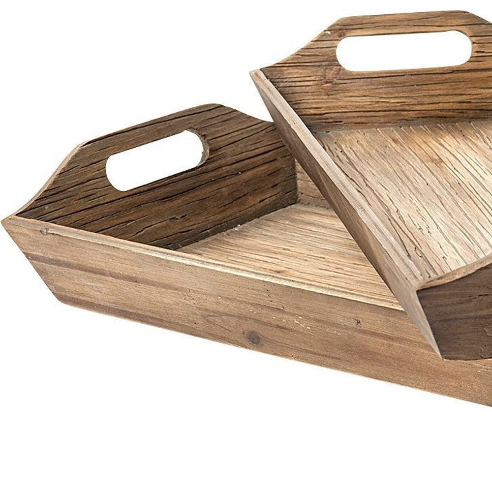 Set Of 2 Natural Brown Wood With Grains And Knots Highlight Trays on a white background