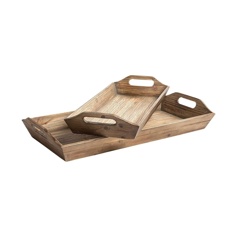 Set Of 2 Natural Brown Wood With Grains And Knots Highlight Trays on a white background