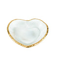 8" Mouth Blown Seeded Glass Heart Plate with Gold Rim on a white background