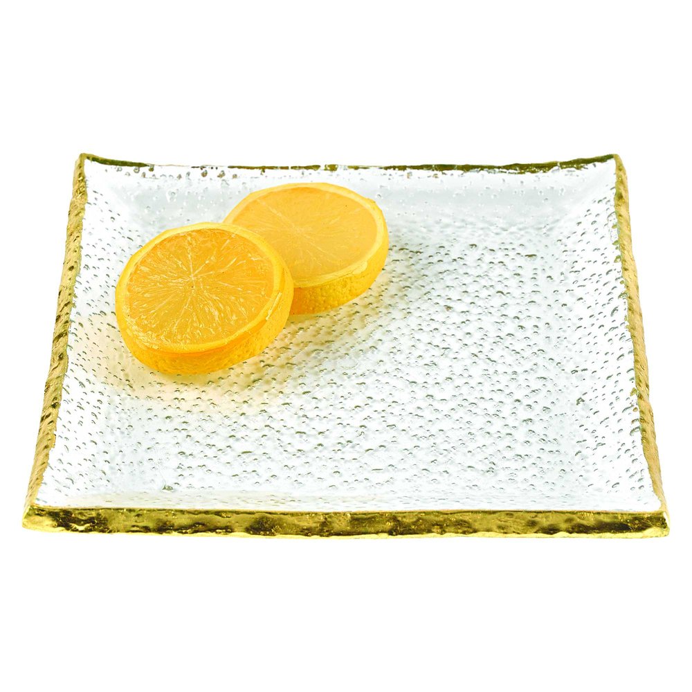7 Glass Set Of 4 Square Edge Gold Plates on a white background