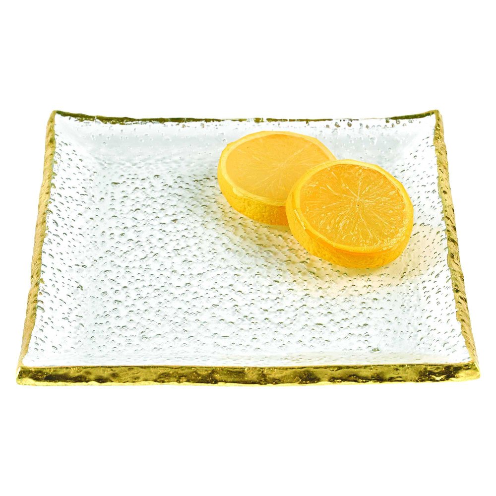 7 Glass Set Of 4 Square Edge Gold Plates on a white background