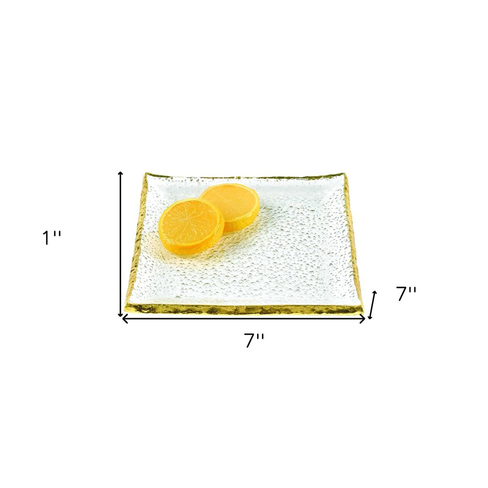 7 Glass Set Of 4 Square Edge Gold Plates on a white background