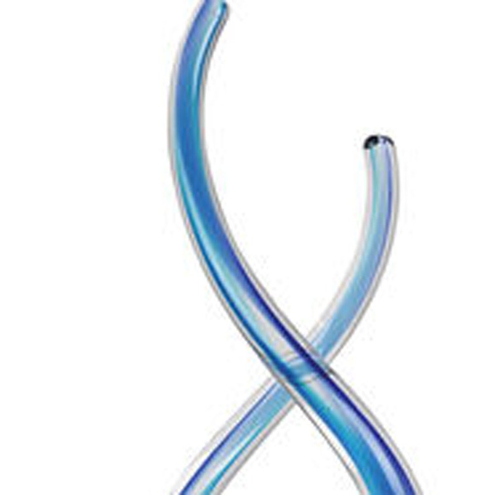 20" Clear and Blue Murano Glass Modern Abstract Tabletop Sculpture. Sculpture isolated on a plain white background, in a blue glass finish.