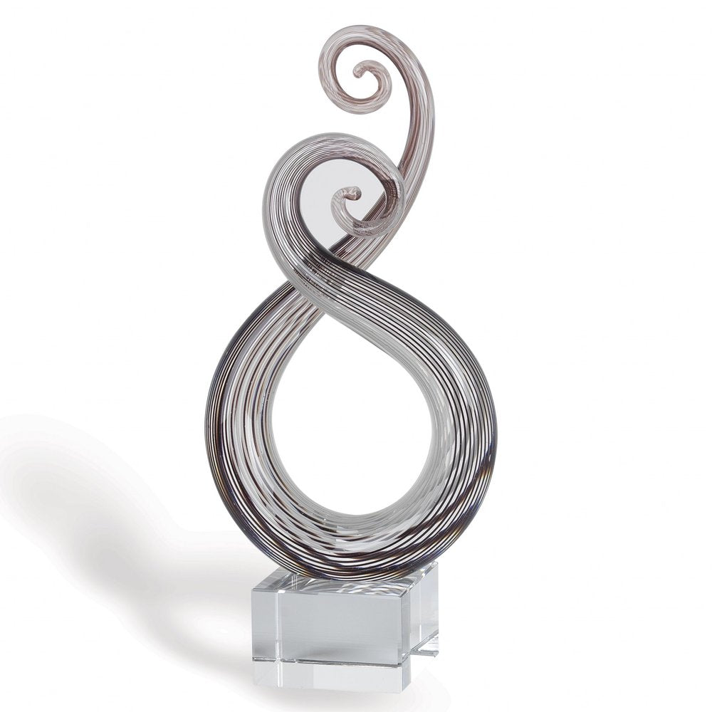 11" Clear and Brown Murano Glass Modern Abstract Tabletop Sculpture. Sculpture isolated on a plain white background, showing a clear glass surface.